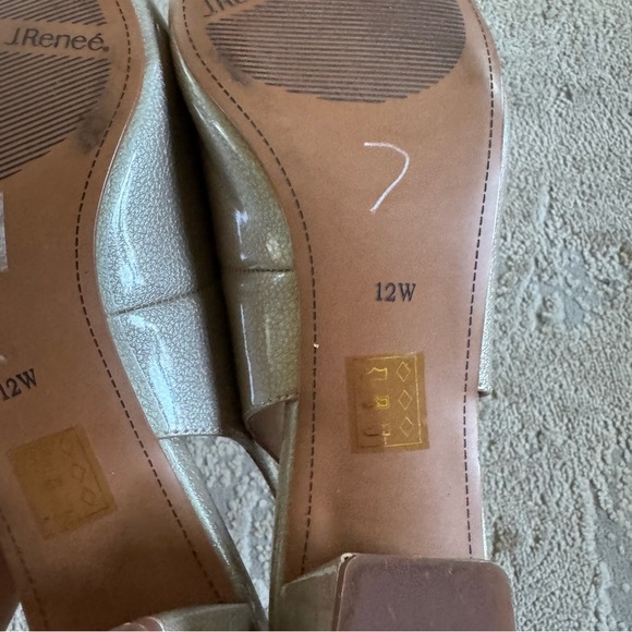 J. Renee SHAYANNE pumps block heels taupe pearl patent leather pointy toe 12 W - Picture 12 of 15